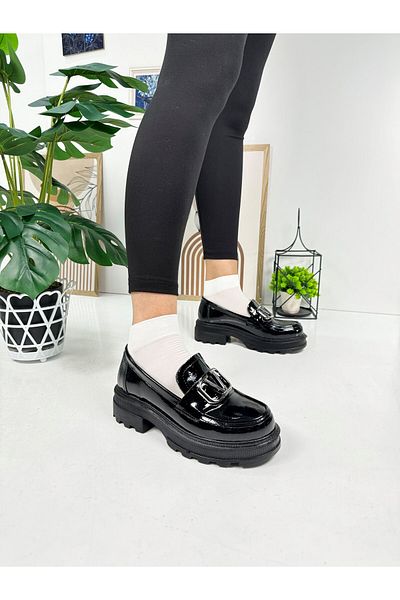 İmerShoes Черни мокасини - V катарама, дебел ток и мокасини с овални пръсти 7455