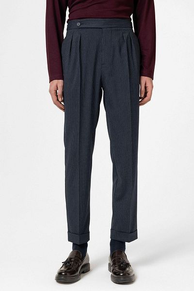 Antioch Navy Blue High Waist Striped Double Leg Men's Trousers
