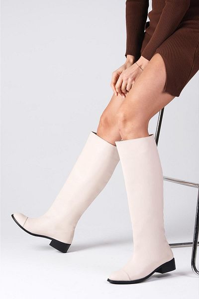 Mio Gusto Parley Beige Color Non-Zipper, Thin Faux Fur Lined Women's Boots