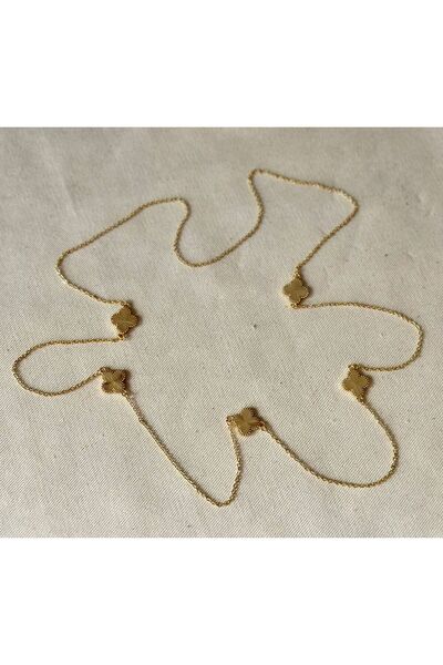 Swelynn Silver Yonca Desenli Altın Rengi Kadın Kolye