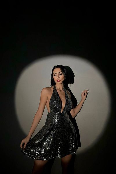 Neşeli Butik γυναικείο γκρι φόρεμα με παγιέτες με γιακά NBDF046
