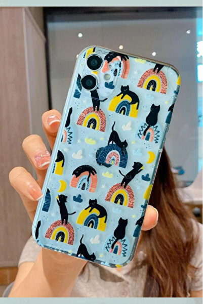 3GEN CASE İphone 11 Uyumlu Sevimli Kediler Desenli Şeffaf Silikon Kılıf