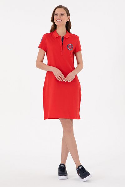 U.S. Polo Assn. Rochie tricotată cu gât polo roșu pentru femei 50265321-vr030