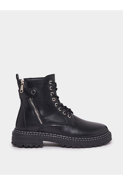 Styli Round Toe Ankle Boots with Side Zipper