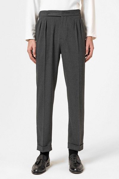 Antioch Anthracite High Waist Striped Double Leg Men's Trousers