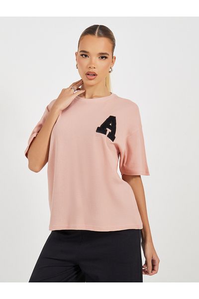 Styli Waffle Knit Embroidered Detail T-Shirt & Wide Leg Joggers Co-Ords
