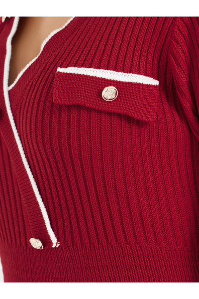 Styli Contrast Trim Knitted Sweater Midi Dress