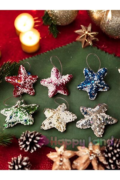 Happyland Yılbaşı Ağacı Süsü 4 Cm 6 Adet Renkli Köpük Karlı Yıldız Süs Yılbaşı Yıldız Asma Süs