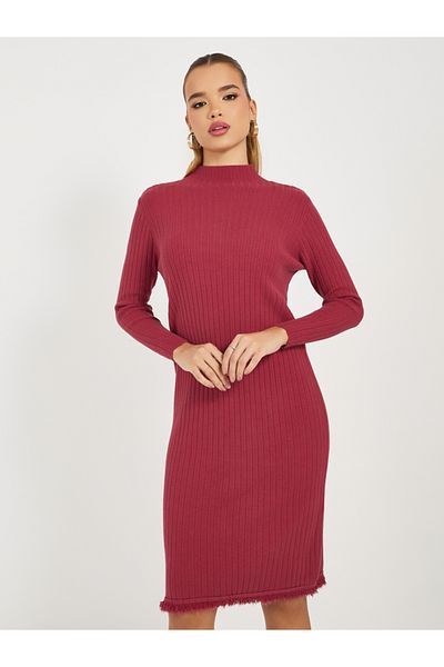 Styli Frayed Edge Knitted Sweater Knee Length Dress