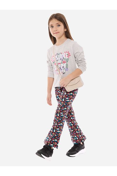 Victor and Jane By Styli Embellished Round Neck Sweatshirt & Floral Printed Flared Leggings Set