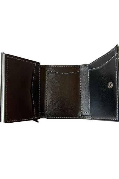 ulaşaksesuar Green Color Artificial Leather Rfid Protected 7 Pieces Card Holder Automatic Mechanism Men's Wallet