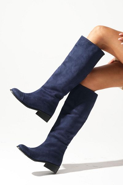 Mio Gusto Parley Navy Blue Color Non-Zipper, Thin Faux Fur Lined Women's Boots
