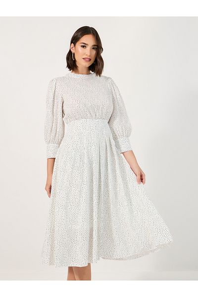 Styli Ditsy Print 3/4th Sleeves A-Line Midi Dress