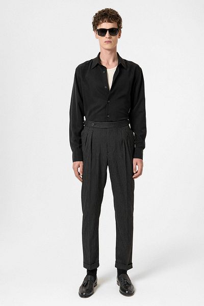 Antioch Black High Waist Striped Double Leg Men's Trousers