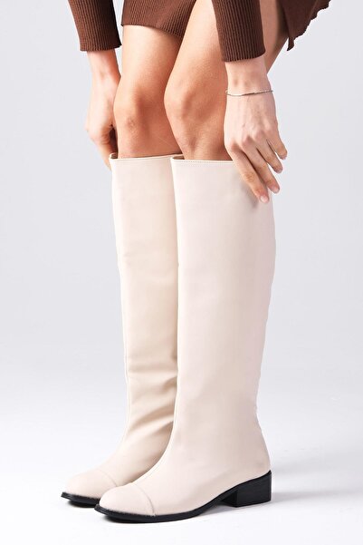 Mio Gusto Γυναικείες μπότες Parley σε μπεζ χρώμα χωρίς φερμουάρ, με λεπτή επένδυση από ψεύτικη γούνα