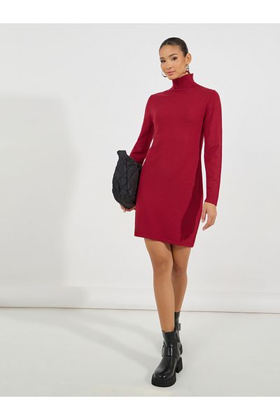 Styli Turtle Neck Knit Sweater Mini Dress