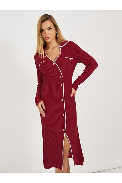 Styli Contrast Trim Knitted Sweater Midi Dress