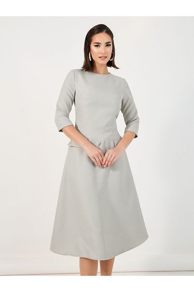 Styli Textured A-Line Midi Dress with Flap Detail