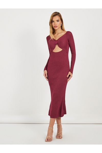 Styli Ribbed Knit Cut-Out Detail Sweater Midi Dress