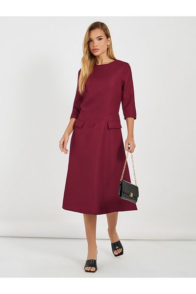 Styli Textured A-Line Midi Dress with Flap Detail