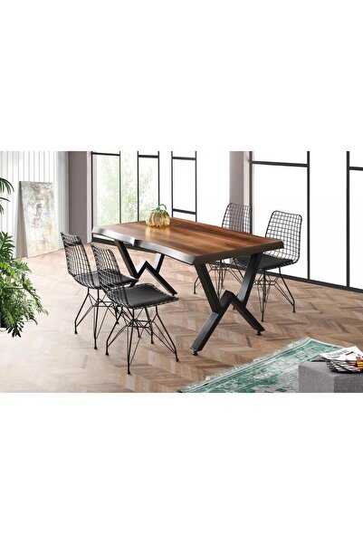 Levent Mobilya Aksesuar AGRON MASA, TEL SANDALYE, SİYAH, 140x85