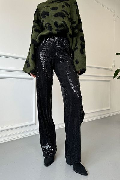 MAGARDE Mirrored Sequin Design Trousers - Black