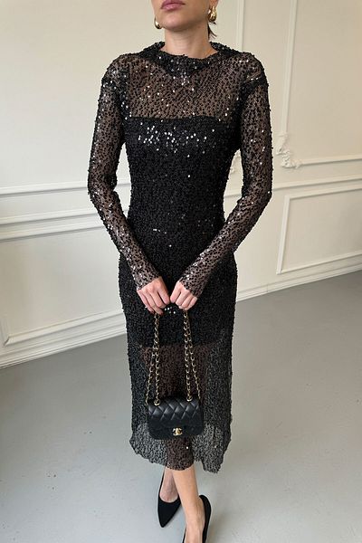 MAGARDE Rochie de designer cu paiete negre