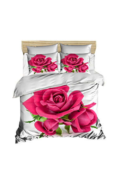 Fabeteks Rose Triple 3D Digital Double Duvet Cover Pillow Set