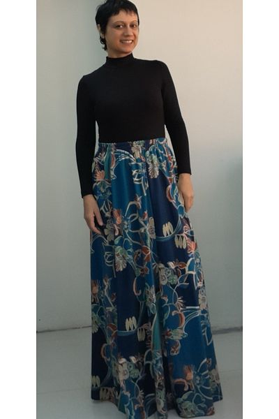 Mertcan Butik Fusta sezonieră tricotată din oțel 6 piese cu imprimeu albastru indigo verde