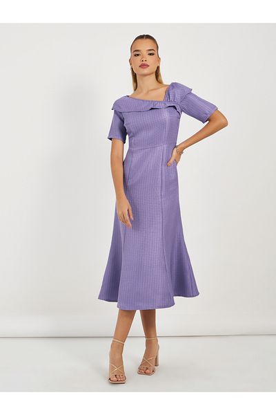 Styli Asymmetric Neck Tweed A-Line Midi Dress