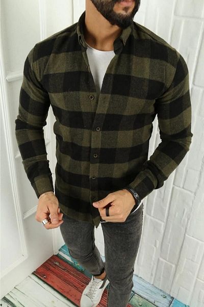 Mavi Sima χακί-μαύρο Γνήσιο Slim Fit Lumberjack πουκάμισο.