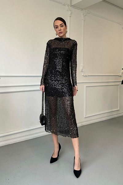 MAGARDE Rochie de designer cu paiete negre