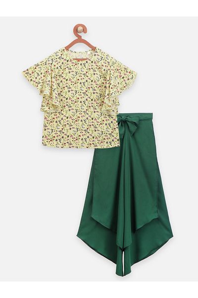 LilPicks By Styli Floral Prints Flutter Sleeve Top & Long Skirt Set