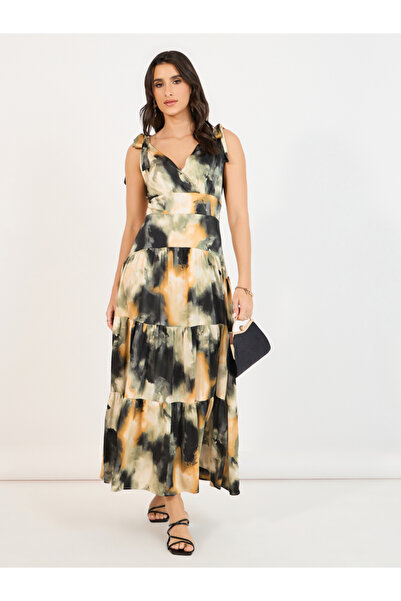 Styli Tie-Up Sleeveless Tiered Maxi Dress