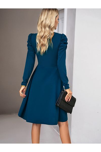 DY By Styli Wrap Front Puff Sleeves Knee Length Dress