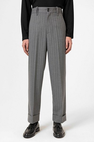 Antioch Gray High Waist Striped Relaxed Fit Men's Trousers