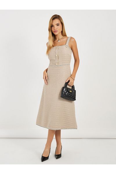 Styli Sleeveless Tweed A-Line Midi Dress