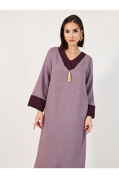 Styli Contrast Cuff Jalabiya with Tassel Detail