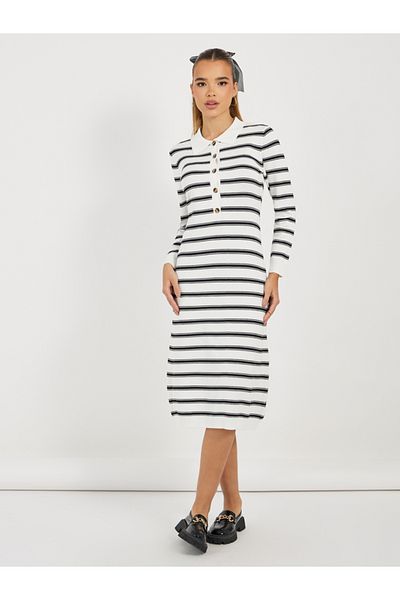 Styli Striped Long Sleeves Sweater Midi Dress