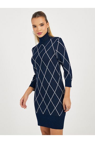 Styli Argyle Pattern Sweater Mini Dress