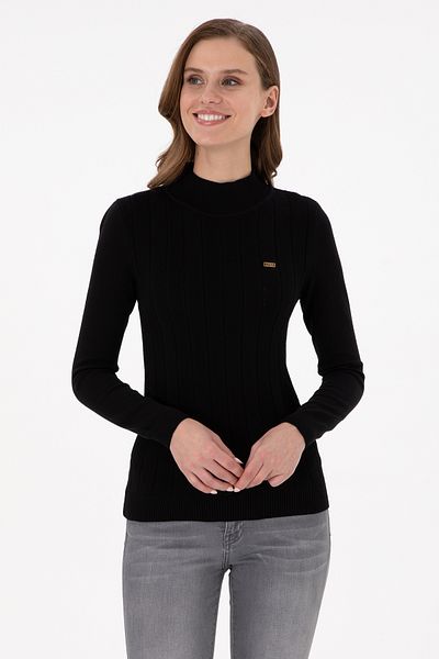 U.S. Polo Assn. Pulover negru de damă cu gât roscat 50292977 -vr046