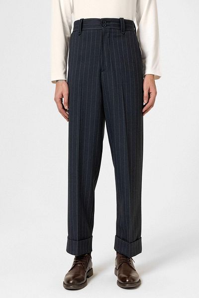 Antioch Navy Blue High Waist Striped Relaxed Fit Men's Trousers
