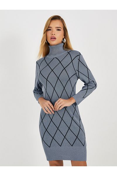 Styli Argyle Pattern Sweater Mini Dress