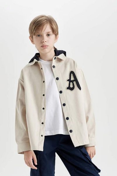 DeFacto Boy's Gabardine Hooded Long Sleeve Oversize Shirt - C6626A824Au