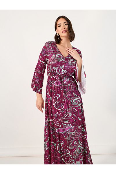 Styli Paisley Print Bell Sleeves A-Line Maxi Dress