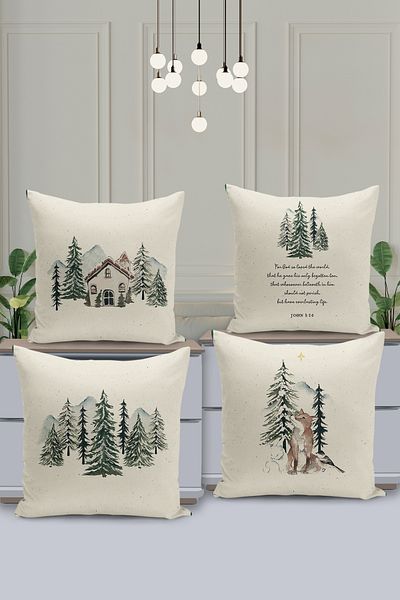 Filamente New Year Christmas Pattern - 4-Piece Throw Pillow Cover Set, Double Sided Digital Printed