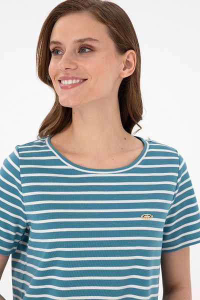 U.S. Polo Assn. Women's Petrol Striped Crew Neck T-Shirt 50271569 -Vr102
