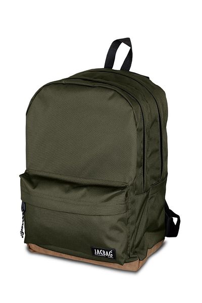 Jacbag Campus-Leather Based Three-Compartment Khaki Green Backpack (School, Daily, Travel)