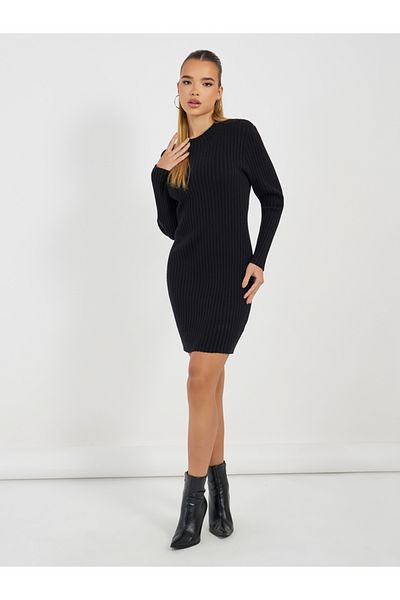 Styli Ribbed Knit Sweater Mini Dress
