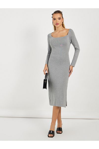Styli Square Neck Knitted Sweater Midi Dress